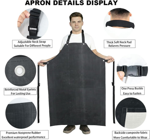 Apron,47.2x33.4 (Black,2 Pack) Thick Rubber Neoprene Heavy duty Waterproof Oil Resistant Work Aprons for Men