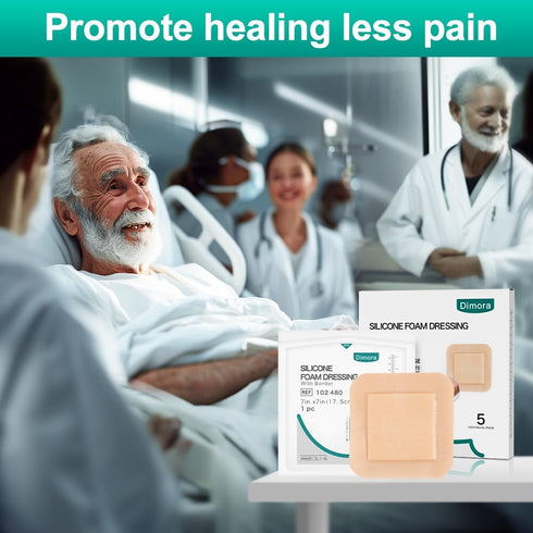 7"x7" (5"x5"pad) Ulcers,5 Pack Dimora Large Bandage Ultra Soft Wound Dressing - Bordered Silicone Adhesive Foam