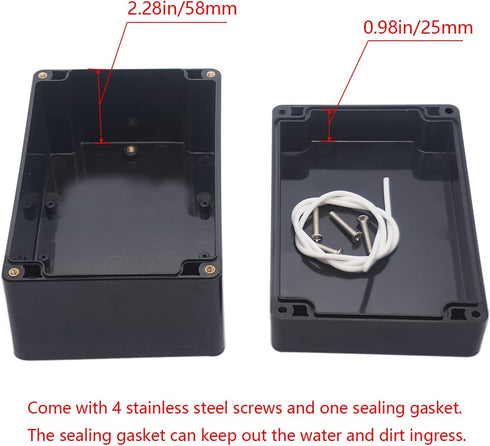 Project Box IP65 Waterproof Junction Box, ABS Plastic Black Electrical Case for DIY Projects, 6.3x4.33x3.54 inch