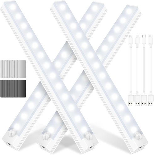 Motion Sensor Under Cabinet Lights - Battery Operated Magnetic Lighting for Pantry, Closet, Kitchen, Bathroom - 4 Pack