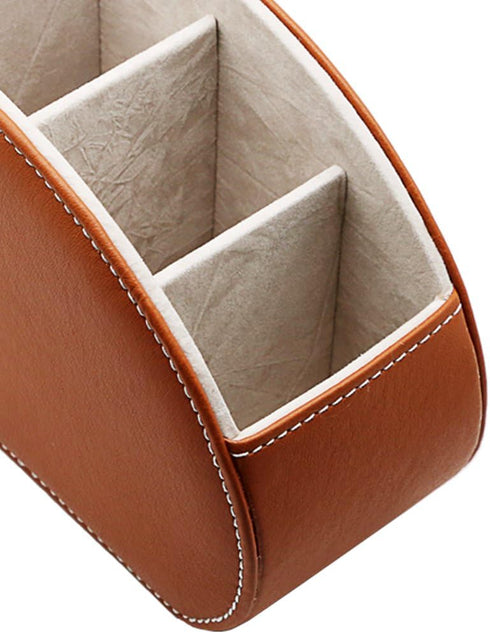 Remote Control Holder Organizer, Leather Storage with 5 Spacious Compartments for TV Remotes - Brown