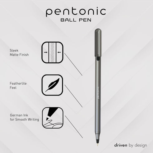 Pentonic Ballpoint Pens, 25 Count, Black Colored Ink, 1.0 mm Medium Point, Smooth Writing For Journaling & Note Taking (PEN12128) by Pentonic