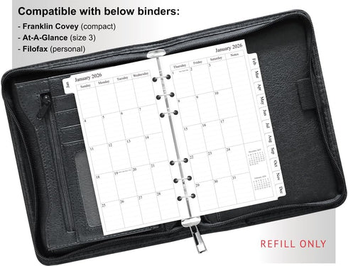 newestor 2026 Weekly & Monthly Planner Refill - Jan 2026 - Dec 2026, Personal Compact Size 3 (3-3/4" x 6-3/4")