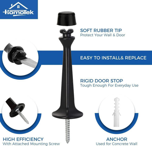 HOMOTEK 36 Pack Heavy Duty Solid Rigid Door Stop with Soft Rubber Tip, Zinc Die Cast Door Stopper for Wall & Door