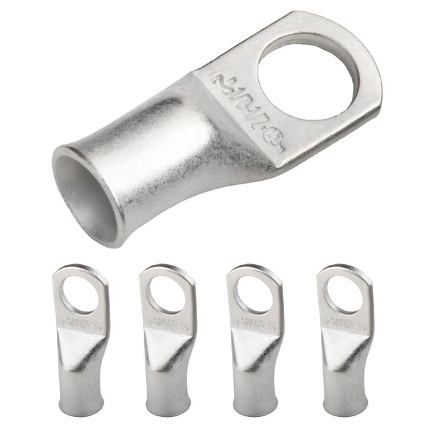 SELTERM 5pcs 1/0 AWG 1/2" Stud Tinned Copper Wire Lugs, Battery Cable Ends, UL Marine Grade