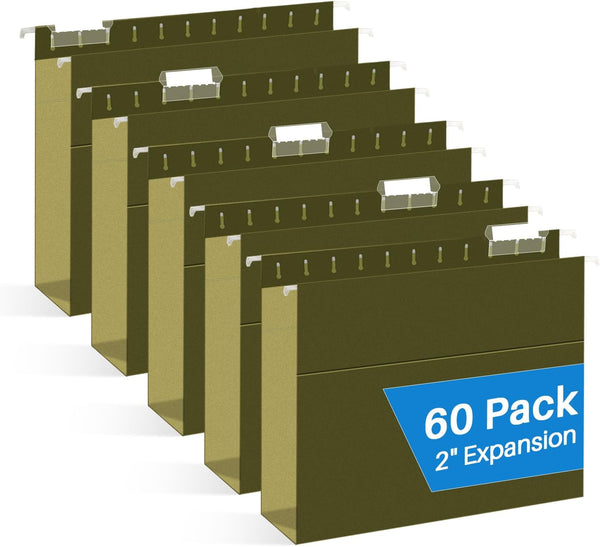 Extra Capacity Hanging File Folders, RAZCC 60 Pack Letter Size Reinforced Hanging Folders with Heavy Duty 2 Inch