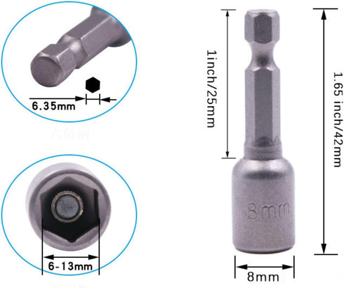 5/16'' Nut Driver Bit, Hex Magnetic Power 8mm 5/16 IN Socket Adapter for Power Tools - 10PCS