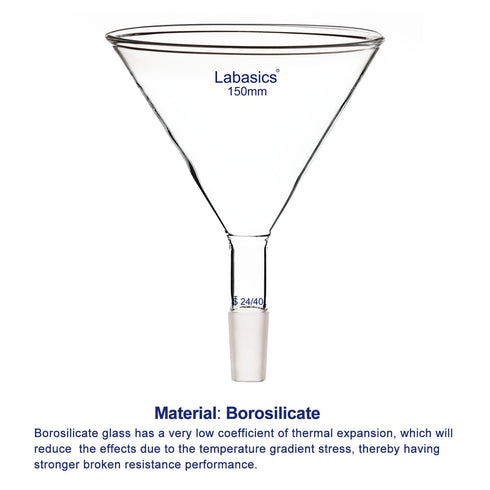 Glass Funnel Short Stem Powder Filter with 150 mm Top Outer Dimension and 24/40 Inner Joint