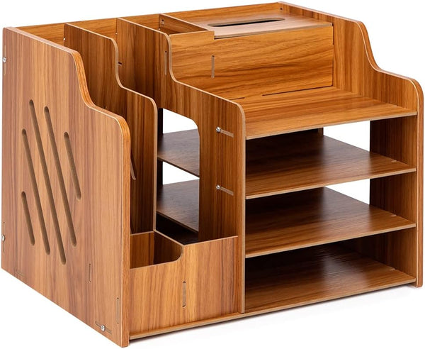 Wooden Desk Organizer - Multifunctional Home Office Art Supplies Organizer, Easy to Assemble (Light MDF Panel)