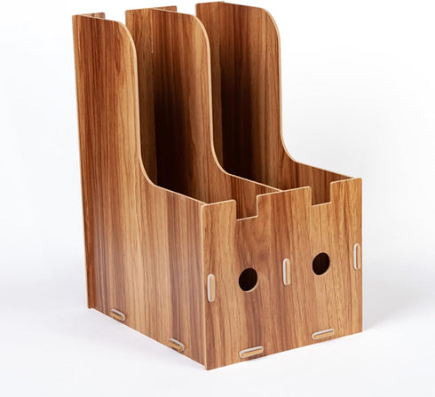 MUNEFE Desk File Sorter Organizer, Wooden Desk Organizer, Magazine Book File Stand Organizer, Desktop Bookshelf Storage