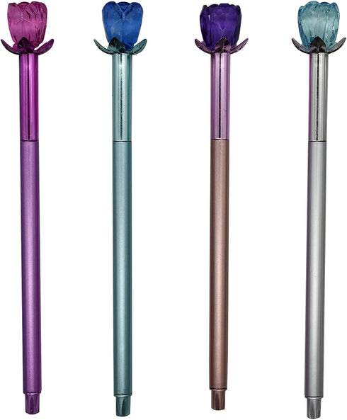 Maydahui 24PCS Crystal Rose Gel Pen Set, Colorful Gem Flower Pens with Black Ink for Girls Party School Supplies