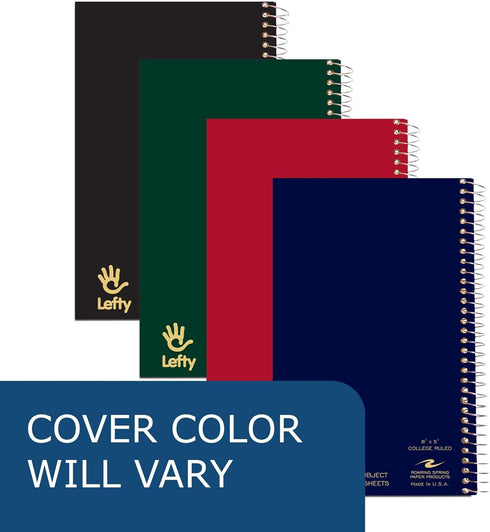 Roaring Spring Lefty Spiral Journal - College Ruled Small Left Handed Notebook, 8" x 5", 80 Sheets