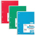 Mead 3 Subject Spiral Notebooks, Wide Ruled, 120 Sheets, 10-1/2" x 7-1/2", Red, Green, Blue, 3 Pack