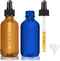 Glass Dropper Bottles, 2 oz Amber and Blue Bottles for Essential Oils with Funnel, Labels & Pipette, 2 Pack