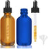 Glass Dropper Bottles, 2 oz Amber and Blue Bottles for Essential Oils with Funnel, Labels & Pipette, 2 Pack