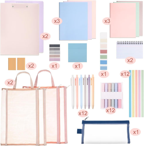 Colarr 54 Pieces Aesthetic School Supplies Set, Bulk Back to School Essentials Kit, Macaron Color for High School and