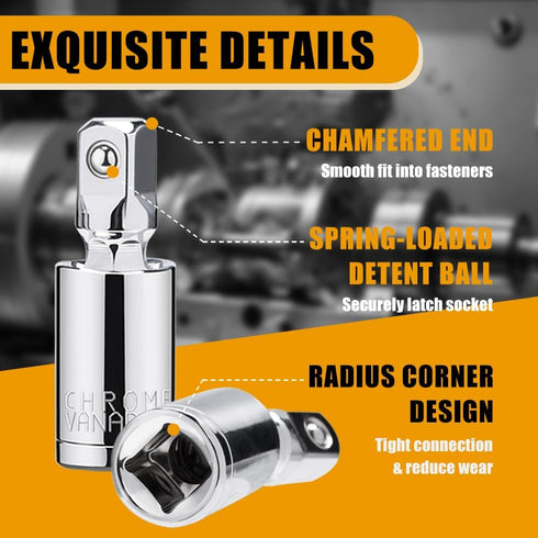 3PCS Universal Joint Socket Set, 1/4 3/8 1/2 Drive Swivel Socket Adapter for Narrow Spaces