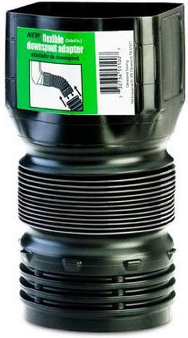 Flex-Drain ADP53102 Black Downspout Adaptor, 3 by 4 by 4-Inch Landscaping Drain Pipe Adapter