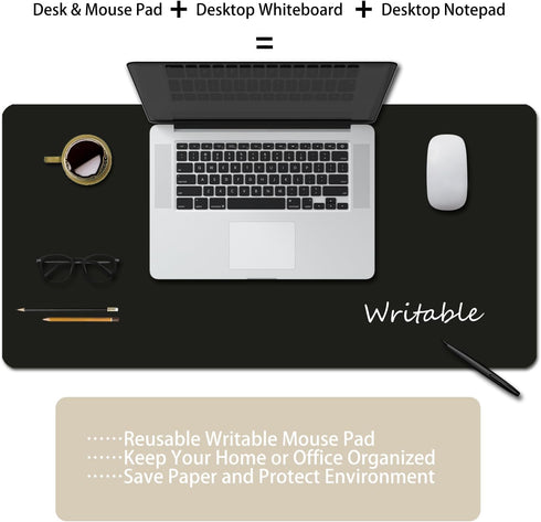 Baestappy 7.9"x9.4" Erasable writable(Frontside) Table mat,Dual Sided Desk Mat, Large Mouse Pad, Notepad, Writing White