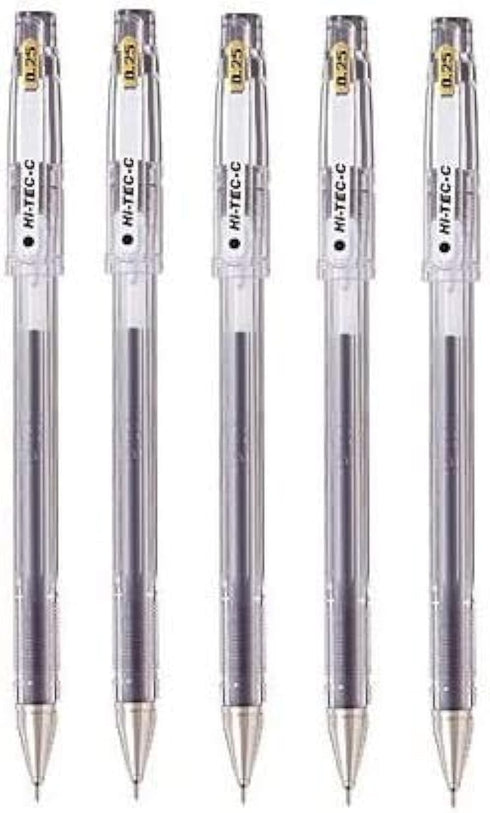 Pilot Hi-Tec-C 025 Gel Ink Pen - Value Set of 5, Hyper Fine Point 0.25mm, Black Ink