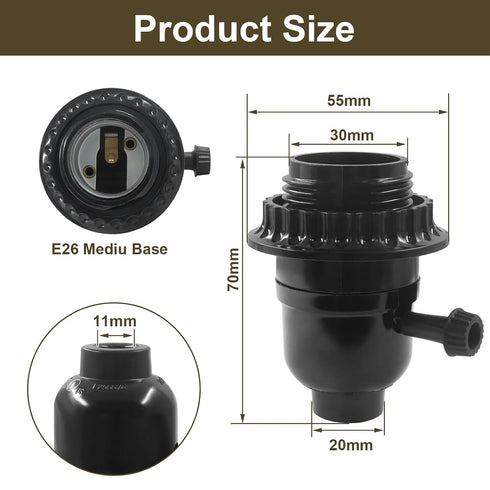 Aoserge E26 Bulb Light Socket with Lamp Shade Ring - Aluminum Medium Base Lamp Holder with ON/Off Switch, Robust