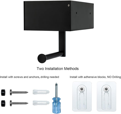 Toprema Matte Black Toilet Paper Holder Tissue Roll Hanger with Shelf Flushable Wipes Dispenser Storage Box Large