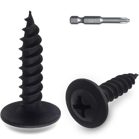 140pcs #8 × 3/4” Modified Truss Head Wood Screws - Phillips Drive, Black Wood Screws with Screwdriver Bit