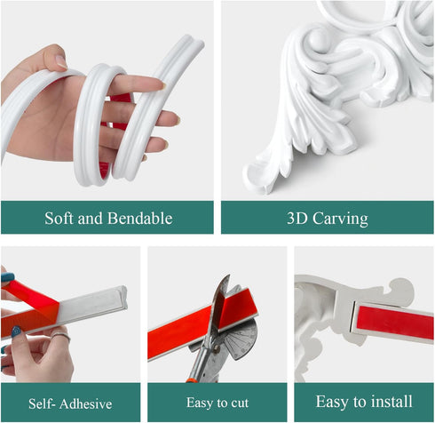 2 Project4.5IN*4.5IN PCS Carved Appliques Onlays, White PVC Corners Applique Flower Carvings Decals for Mirrors