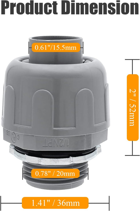 2pcs 1/2 Inch NPT Liquid Tight Connector, 180-Degree Electrical Conduit Connector Fitting