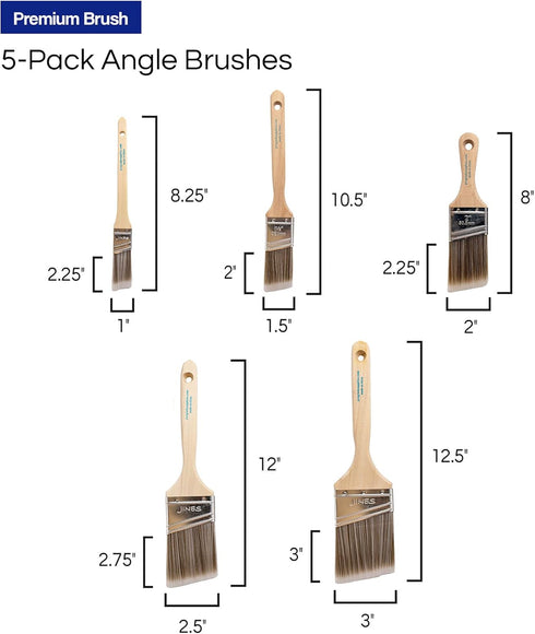 Pro Grade Paint Brushes - 5 Pack Variety Angle Paint Brushes