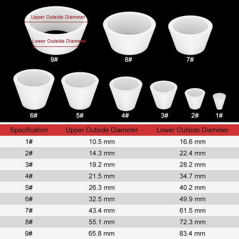 Stonylab Silicone Filter Adapter Cones, 9-Pack Durable Tapered Collar Rubber Stopper Buchner Funnel Set, White