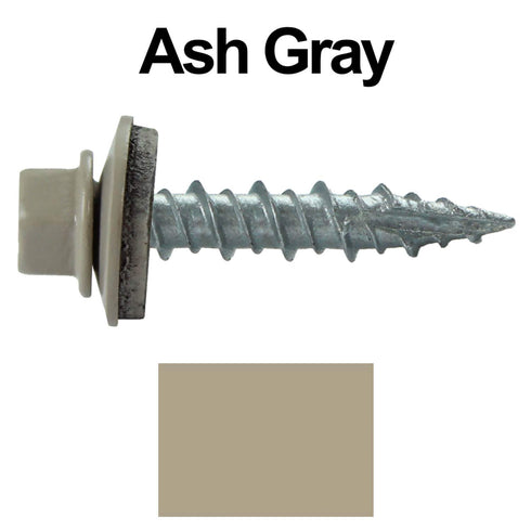 Metal ROOFING SCREWS: (250) 10 x 1" Ash Gray Hex Head Sheet Metal Roof Screw with EPDM Washer