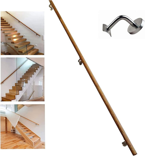 ALDEPO Grab Bars Wooden Handrails - Complete Kit, Corridor Non-Slip Stair Railings Support