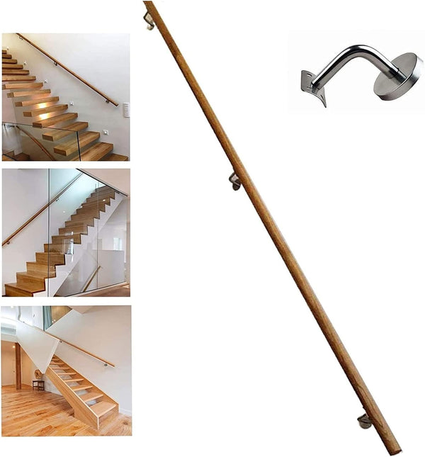 ALDEPO Grab Bars Wooden Handrails - Complete Kit, Corridor Non-Slip Stair Railings Support