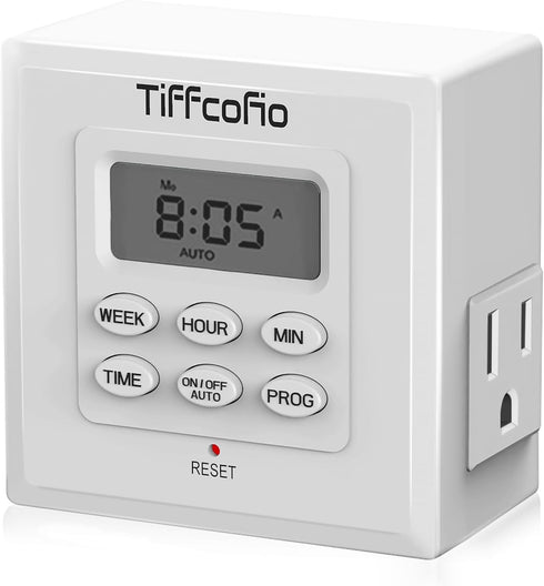 Indoor Digital Light Timer, 7 Day Programmable Plug in Outlet Timer, 2 Grounded Outlets for Lamps