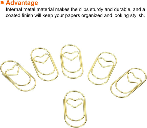 MECCANIXITY Heart-Shaped Paper Clip Fun Clips - Cute Decorative Bookmarks 1.2 Inch Gold Tone, Pack of 20