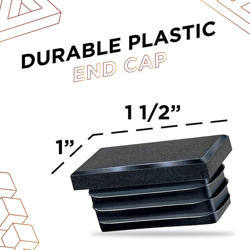 Prescott Plastics 1" x 1 1/2” Ribbed Plastic Hole Caps, 10 Pack, Durable Black Rectangular End Caps for Indoor Outdoor
