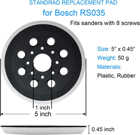 5 Inch 8 Hole Hook-&-Loop Sander Backing Pad Replacement for Bosch RS035, Fits ROS10 and ROS20VS - 1 Pack