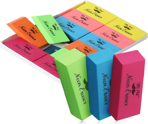 Mr. Pen Erasers, Pencil Eraser 12 Pack in Neon Colors, Back to School Supplies