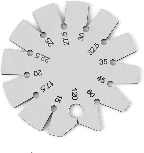 QWORK Bevel Gauge, Stainless Steel Axe Angle Gauge Round Shape Knife Angle Finder 15-120 Degree for Measuring Knife Angle