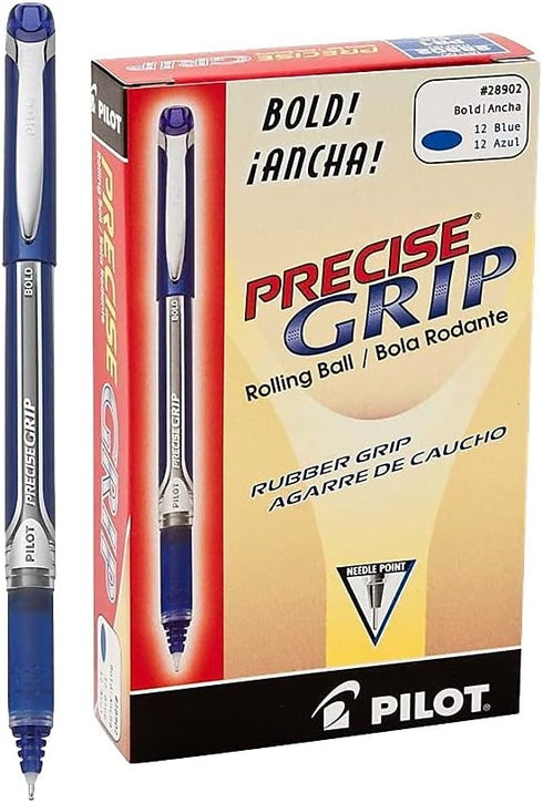 Pilot Precise Grip Liquid Ink Rolling Ball Stick Pens, Blue, Bold Point (1 mm), Pack of 12