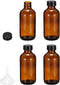 PATIKIL 4oz (120ml) Glass Sample Bottles, 4Pcs Round Dispensing Bottles with Black Poly Cone Cap, Funnel, Dropper, Amber
