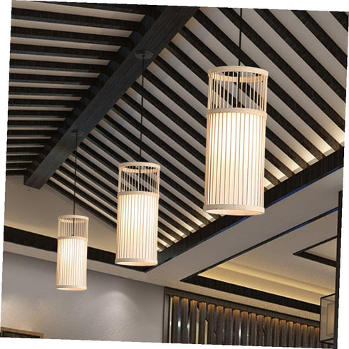 SEWACC Natural Chandelier Chinese Style Pendant Light with Retro Rattan Weave Japanese Zen Hanging Ceiling Light