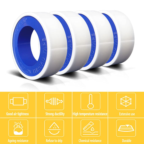4 Rolls Teflon Plumbers Tape, 1/2 Inch(W) X 520 Inches(L), Pipe Sealing & Plumbing Thread Tape, PTFE Water Sealant for