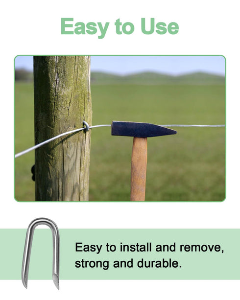 vensovo 200pcs Wire Fence Staple, Steel U-shaped Nail for Wire Mesh, Galvanized Fasteners for Wooden Fence