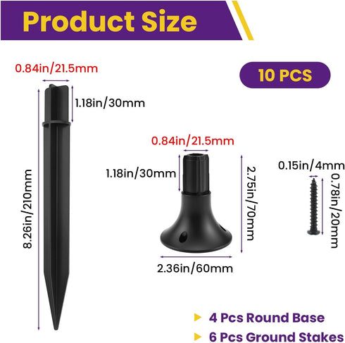 SATUY 10 Pcs Solar Light Ground Stakes Kit, ABS Plastic Ground Stakes & Round Bases with Mounting Screws Replacement