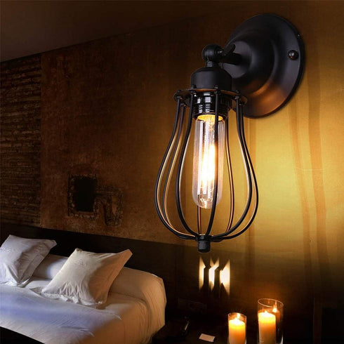 Mengjay E26 Indoor Wall Light Edison Lamp Vintage Industrial Cage Wall Lamp Ceiling Lighting for Kitchen, Living Room