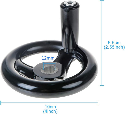 YXQ 3.94'' Hand Wheel Black with Revolving Handle, 3 Spoked Round Handwheel for Milling Machine, 12mm Hole