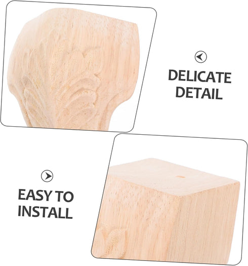 4pcs NUOBESTY Solid Wood Furniture Legs Wood Legs for Furniture Decorative Carved Wooden for Tv Stand Couch Dresser