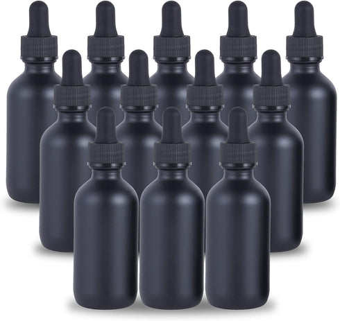 1 oz Dropper Bottle 12 Pack Black Glass Boston Bottles with Eye Droppers for Essential Oils